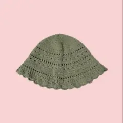 【ハンドメイド】クロシェハット　バケットハット　オリーブグリーン