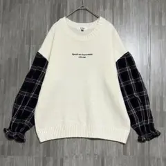 Pink latte 異素材ドッキングニット　白　M