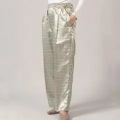 新品 TICCA サテンパンツ サテンチェック柄イージーパンツ ウエストゴム