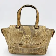【GUCCI】ハンドバッグ GGロゴ金具 ゴールド金具 パイソンレザー 自立