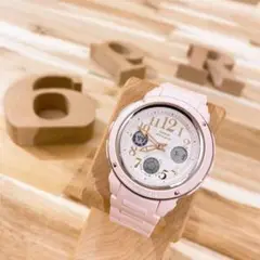 美品【カシオ】可愛いベビージー腕時計BGA-150EF三つ目 ピンク×シルバー