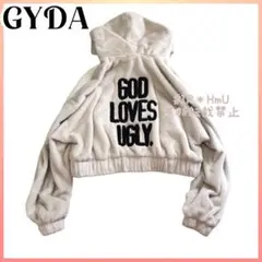 GYDA GOD LOVES UGLYエコファーショートフーディアイボリー