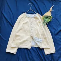 45R AI INDIGO コットンノーカラーカーディガン
