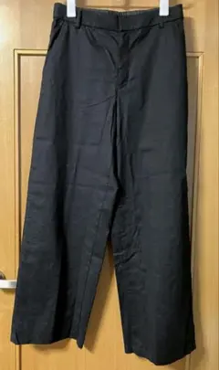 23区　リネンビスコースストレッチストレートパンツ　黒