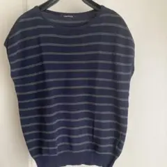 Lugnoncure 紺×緑 ボーダー 半袖ニット カットソー フレンチスリーブ