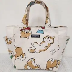 ハンドメイド　ポケット付きトートバッグ　柴犬
