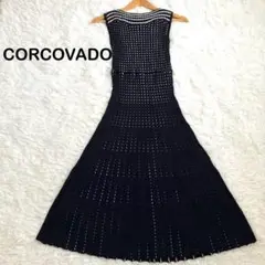 【訳あり】CORCOVADO ノースリーブ ニットワンピースS ネイビー
