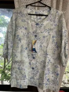 高島ちぢみ 花柄チュニック 綿100%