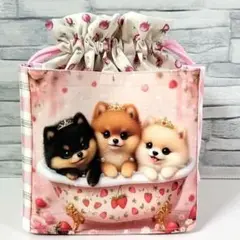 バスタイム♡ポメラニアンちゃん　巾着袋☆外ポケット
