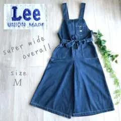 美品 Lee リー オーバーオール サロペット M ワイド デニム ロゴ ボタン