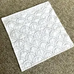 【ハンドメイド】波模様刺し子布　青と水色の波模様
