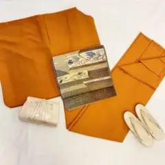 【1561】着物 色無地 単衣 棒衿 茶オレンジ 化繊 単品販売♪