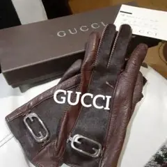 【早い者勝】本物イタリア製グッチGUCCI手袋★ハラコu0026カーブコンビ★ ブラウン