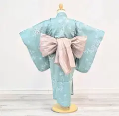 子供用 着物 水色 花柄刺繍