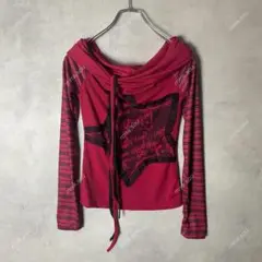 y2k red star 長袖Tシャツ パンク　グランジ　オフショル　星　赤　M
