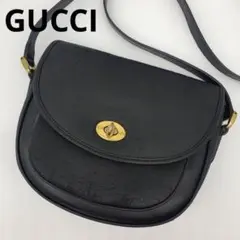 オールドグッチ ショルダーバッグ ターンロック ロゴ金具 クロスボディ ブラック