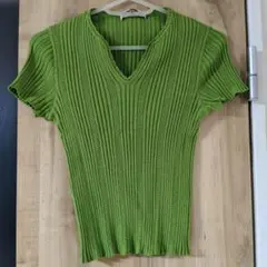 古着屋購入 イタリア製 黄緑 サマーニット 編み Tシャツ 透け Y2K