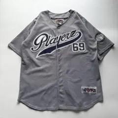 Playerz 69 ベースボールシャツ ビッグロゴ刺繍 紺 XL HIPHOP 90s PLAYERZ69ゲームシャツ ビッグサイズ ベースボールシャツ
