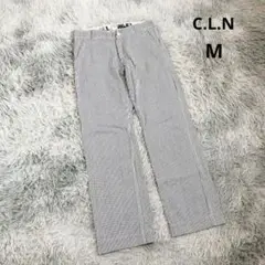 【シーエルエヌ】ワイドパンツ (M) ストライプ ローライズ 白 ネイビー