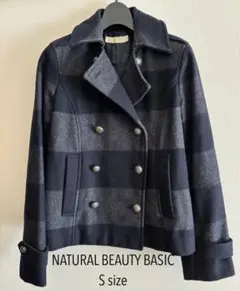 NATURAL BEAUTY BASIC ピーコート　紺×グレーボーダー　S