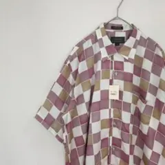 【1点物】新品 シャツ 柄シャツ 半袖 ブロックチェック ゆるダボ レーヨンXL