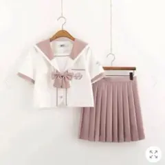 セーラー服上下 ホワイト/ピンク半袖