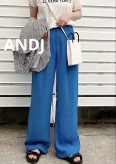 ANDJ ブルーハイウエスト ダブルタック スラックスパンツ