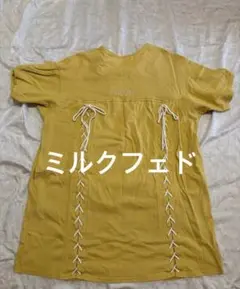 MILKFED. 刺繍 イエロー 半袖Tシャツワンピース 汚れあり ゆったり