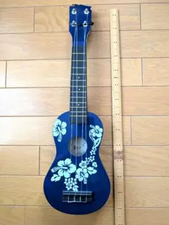 【ハワイ購入品】青い花柄ウクレレ 4弦 約53cm　インテリア用