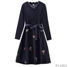 レディース 切替ワンピース フレアスカート 花柄 リボン 新品