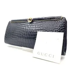 【極美品】OLD GUCCI クラッチ 型押し レザー 黒 インターロッキング