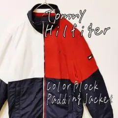 美品 トミージーンズ カラーブロックパデッドジャケット バイカラー Mサイズ