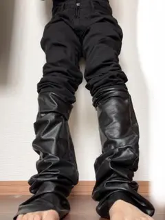 フレアデニム　ロングデニム　archive opium Y2K レザーパンツ
