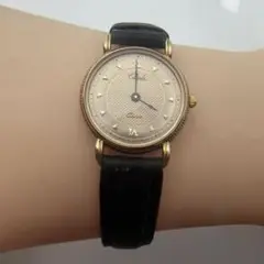 ヴィンテージ　calinda　ローズゴールド 　レザーベルト　クォーツ　稼働品