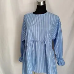 新品　未使用　しまむら　ペプラムブラウス　シャツ　長袖　ストライプ　人気