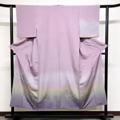 紫色にスワトウ刺繍と相良刺繍の付け下げ グラデーション 着物