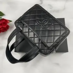 CHANEL シャネル マトラッセ ラムスキン ミニ ハンドバッグ ブラック