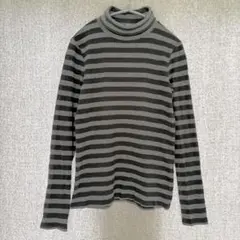 美品✦UNIQLO タートルネック長袖カットソー M グレーボーダー ロンT