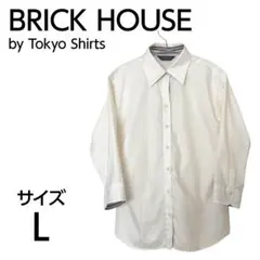 BRICK HOUSE ジャカード ドレスシャツ／ホワイト×ストライプ切替／L
