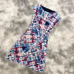 美品『TALBOTS』タルボット(S)ノースリーブ膝丈ワンピース　アートデザイン
