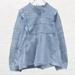 CASA FLINE フリルリボン ブラウス 水色