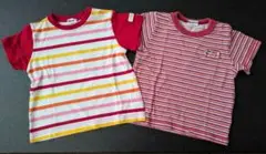 ムージョンジョン　カラフルストライプ半袖Tシャツ　２枚セット 90cm