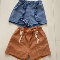 90㌢2枚オレンジとデニムブルーのショートパンツセット