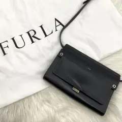 美品✨お出かけ フルラ ライクミニ ウォレットショルダー レザー オニキス
