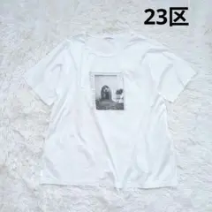 美品　23区　大きいサイズ　48　モロッカンデザインTシャツ　プリントT　白