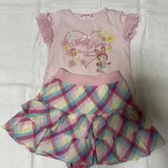 Mezzo Piano フリル付きTシャツとキュロットスカートセット　100