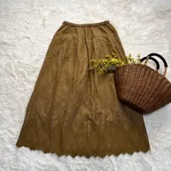 ELLIFE エリフェ ロングスカート 裾刺繍 コットン キャメル M