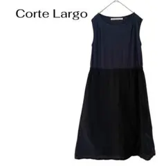 Corte Largo異素材切替ワンピース　ウエストゴム　ノースリーブ　ロング