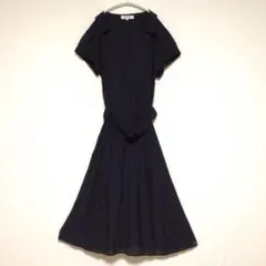 Mystrada シアーシャツ 半袖 ロングワンピース 紺 36