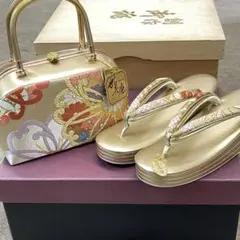 新品未使用　草履バッグセット　正絹袋帯　ゴールド　定価99,000円